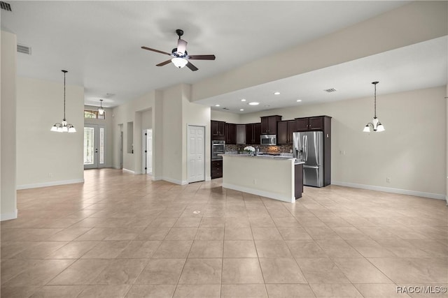 1825 W Caroline Path, Lecanto, FL 34461 - unfurnished living room featuring a chandelier, light tile patterned flooring, a ceiling fan, and recessed lighting