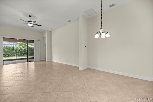 1825 W Caroline Path, Lecanto, FL 34461 - spare room with a chandelier, ceiling fan, and light tile patterned floors