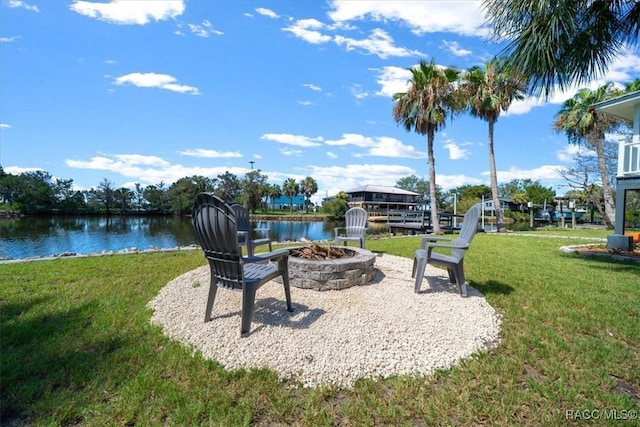 12046 W Gulf Breeze Ct, Crystal River, FL 34429 - view of community featuring a fire pit, a yard, and a water view
