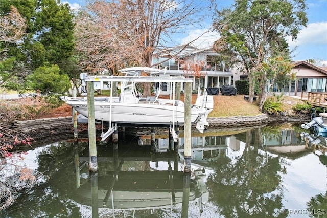 view of dock with a water view