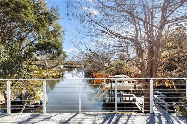 view of dock with a water view