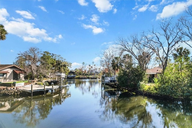 view of dock with a water view