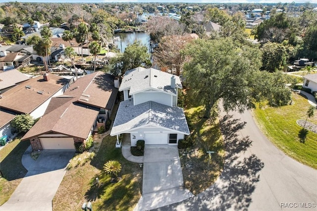 aerial view with a water view