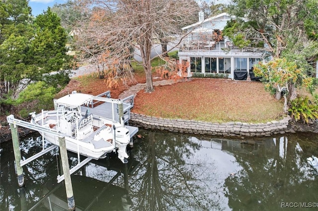 view of dock with a water view