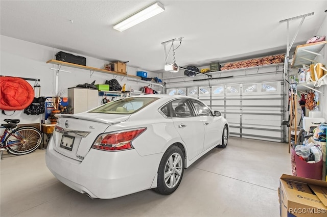 garage with a garage door opener