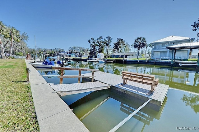 dock area with a water view