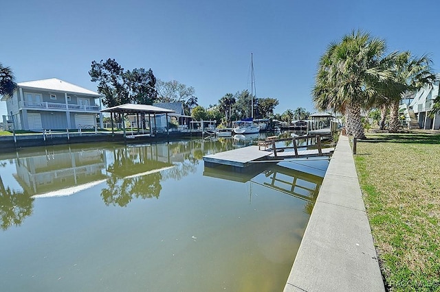 property view of water featuring a boat dock