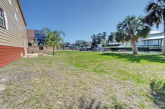 view of yard with a water view