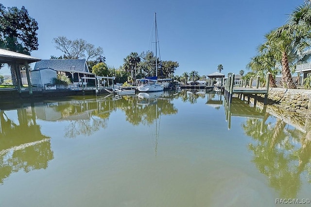 dock area with a water view