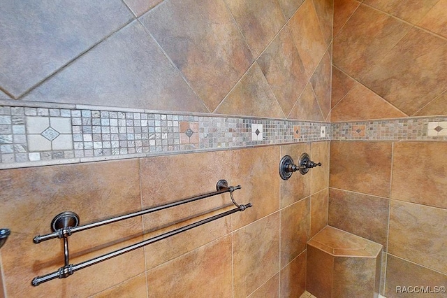 interior details featuring a tile shower