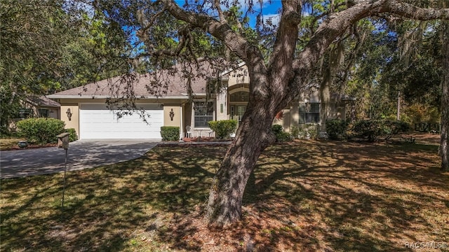 view of front facade featuring a front yard and a garage