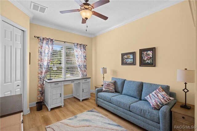 1626 N Eagle Ridge Path, Hernando, FL 34442 - office area with ornamental molding, light wood-type flooring, ceiling fan, and baseboards