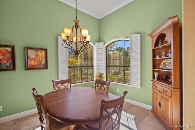 1626 N Eagle Ridge Path, Hernando, FL 34442 - dining space featuring a chandelier, crown molding, baseboards, and light tile patterned floors