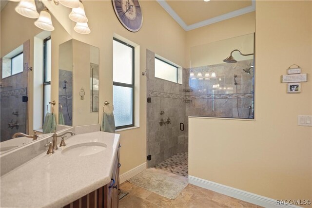 1626 N Eagle Ridge Path, Hernando, FL 34442 - bathroom with a shower stall, vanity, ornamental molding, and baseboards