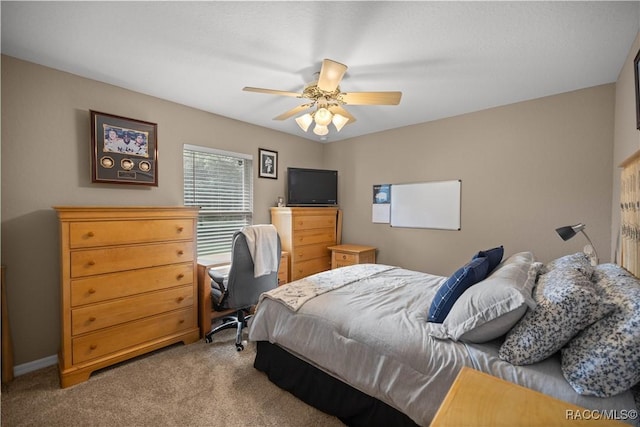 bedroom featuring carpet flooring and ceiling fan