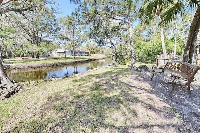 view of yard with a water view