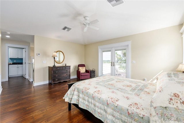 14211 W Saint Martins Rd, Crystal River, FL 34429 - bedroom with access to outside, baseboards, dark wood finished floors, and visible vents
