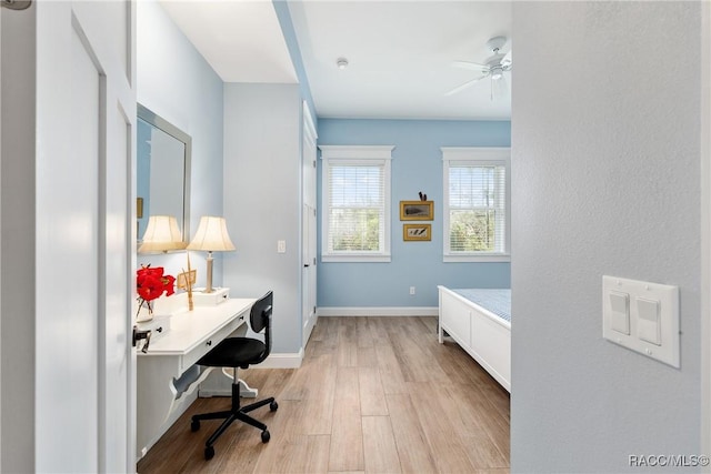 14211 W Saint Martins Rd, Crystal River, FL 34429 - home office featuring light wood-style flooring, baseboards, and ceiling fan