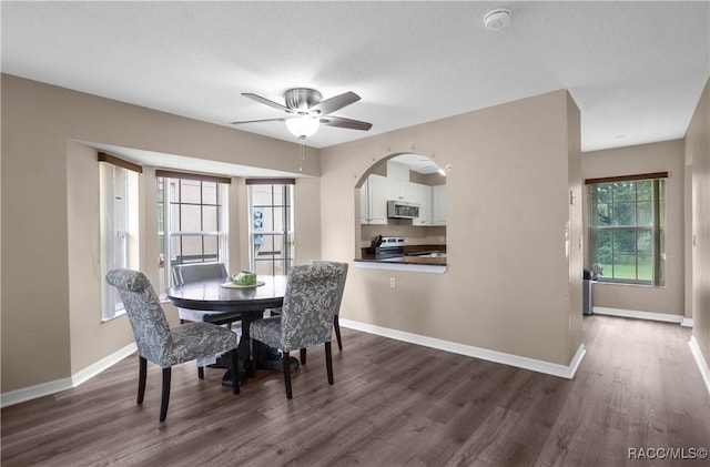 835 N Rembrandt Way, Inverness, FL 34453 - dining room featuring dark wood-type flooring, ceiling fan, and arched walkways