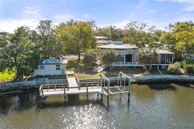 view of dock with a water view