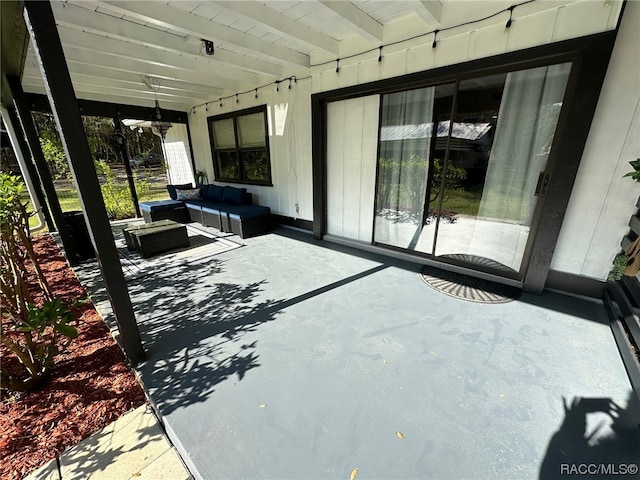 view of patio / terrace featuring ceiling fan and an outdoor hangout area