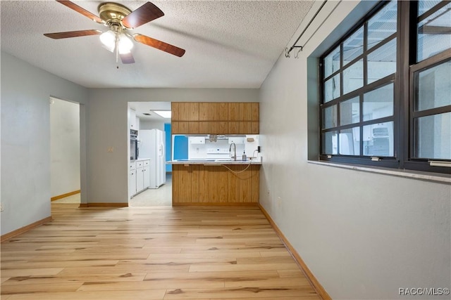 5761 S Eaton Ter, Inverness, FL 34452 - kitchen with a peninsula, light wood-style flooring, a ceiling fan, oven, and a sink