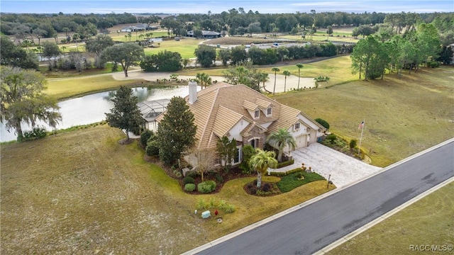 aerial view with a water view