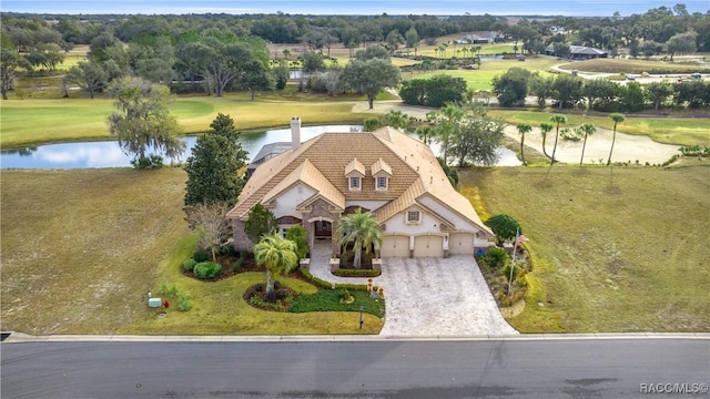 aerial view with a water view