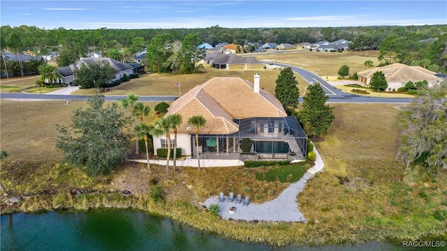 aerial view with a water view