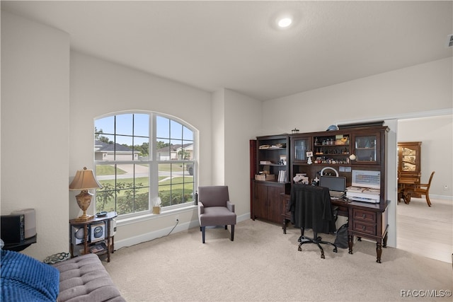 view of carpeted home office