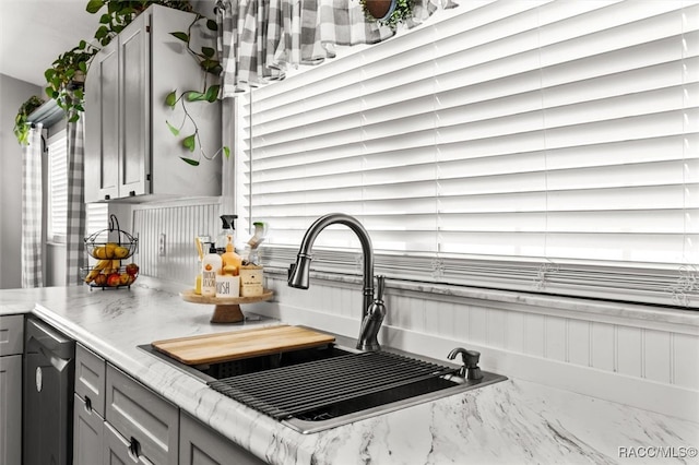 kitchen with gray cabinets and sink