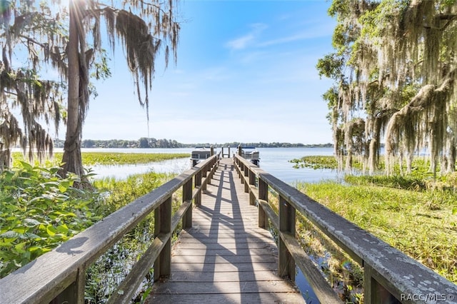 view of dock with a water view