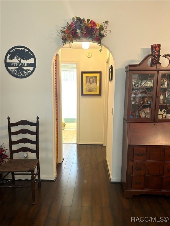 corridor with dark hardwood / wood-style floors