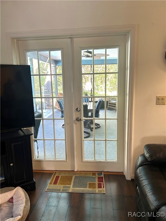 doorway to outside featuring dark hardwood / wood-style flooring and french doors