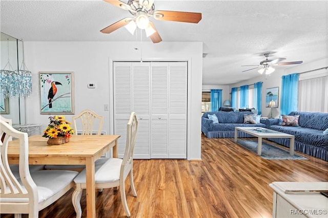 dining room featuring a textured ceiling and light wood-type flooring