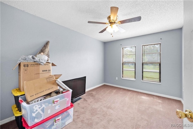 3085 Greynolds Ave, Spring Hill, FL 34608 - rec room featuring carpet floors, a ceiling fan, and a textured ceiling