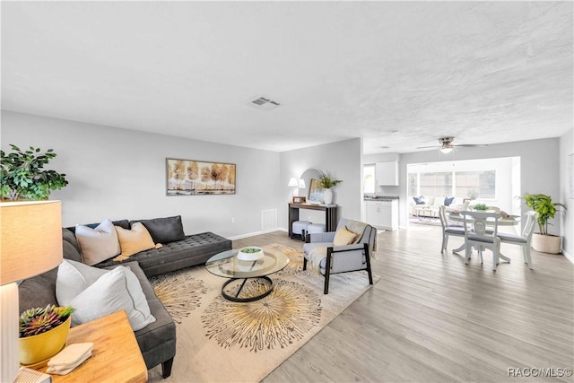 28 Truman Blvd, Beverly Hills, FL 34465 - living room featuring light wood-type flooring, ceiling fan, and baseboards