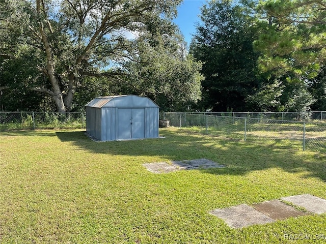 view of yard with a storage shed