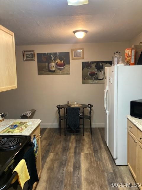 1408/1410 NE 15th Pl, Ocala, FL 34470 - kitchen with electric range, freestanding refrigerator, dark wood-style flooring, and light countertops
