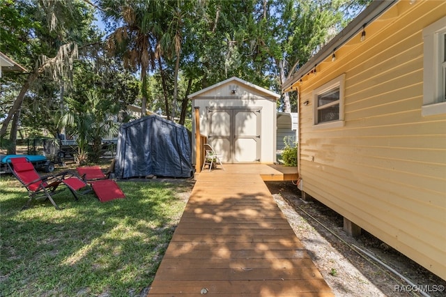 view of yard featuring a shed