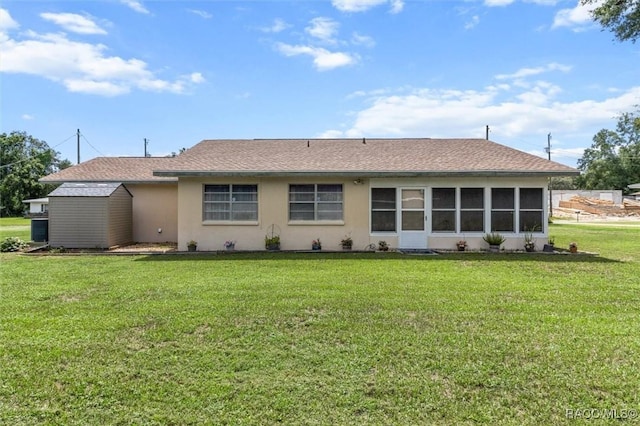 732 Wharton Ter, Inverness, FL 34450 - back of house with a yard, stucco siding, and a shingled roof