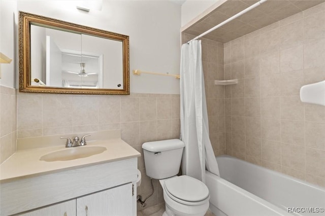 732 Wharton Ter, Inverness, FL 34450 - full bathroom featuring vanity, shower / tub combo with curtain, and tile walls
