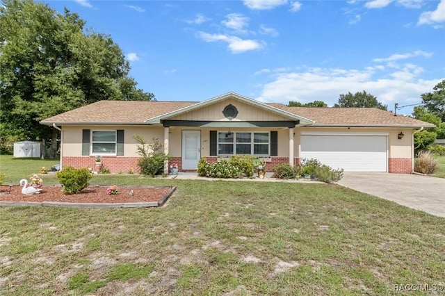 732 Wharton Ter, Inverness, FL 34450 - ranch-style house featuring a garage, brick siding, concrete driveway, and a front lawn