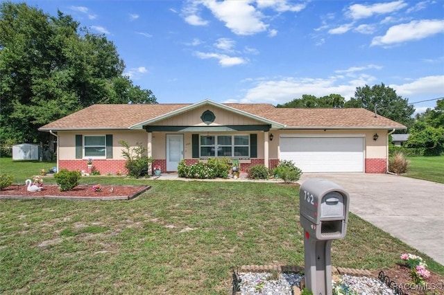 732 Wharton Ter, Inverness, FL 34450 - single story home with concrete driveway, brick siding, a garage, and a front lawn