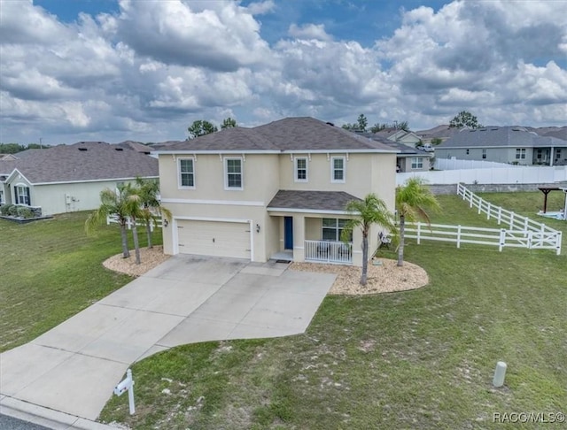 483 W Runyon Loop, Beverly Hills, FL 34465 - traditional home with stucco siding, covered porch, a garage, and driveway