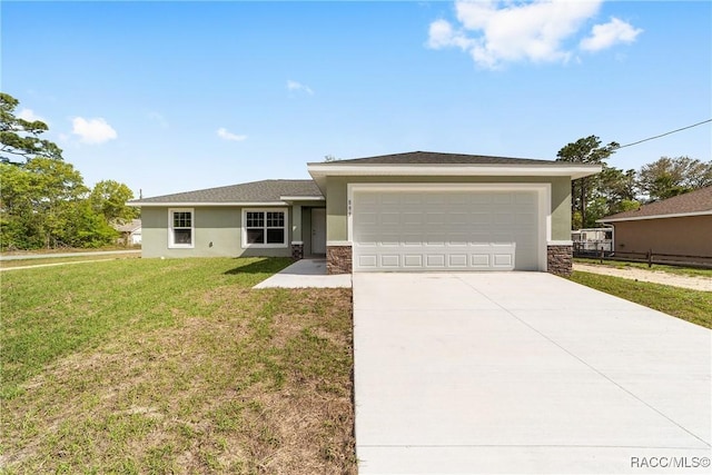 2114 W Magenta Dr, Citrus Springs, FL 34434 - view of front of property featuring stone siding, driveway, a garage, and a front lawn