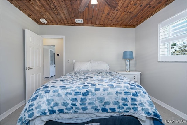 bedroom featuring wooden ceiling