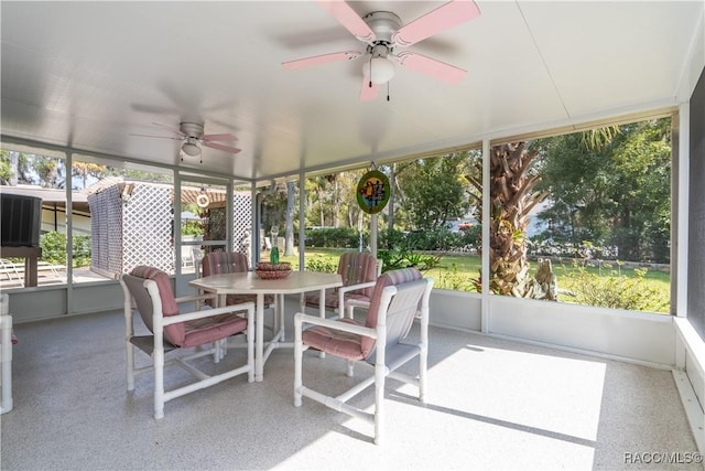 sunroom / solarium featuring ceiling fan