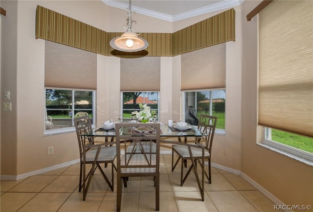 1112 W Diamond Shore Loop Unit 45, Hernando, FL 34442 - dining room with crown molding, tile patterned flooring, and a towering ceiling