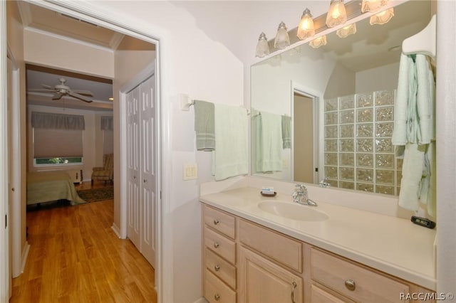 1112 W Diamond Shore Loop Unit 45, Hernando, FL 34442 - bathroom featuring vanity, wood finished floors, and ceiling fan